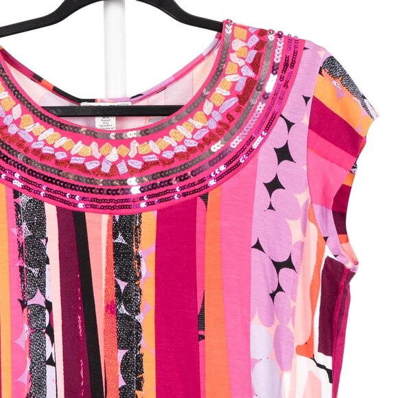 Spring Mercer Womens Shirt NEW Multicolor Striped Sequin Embellished Scoop Neck - Picture 2 of 5